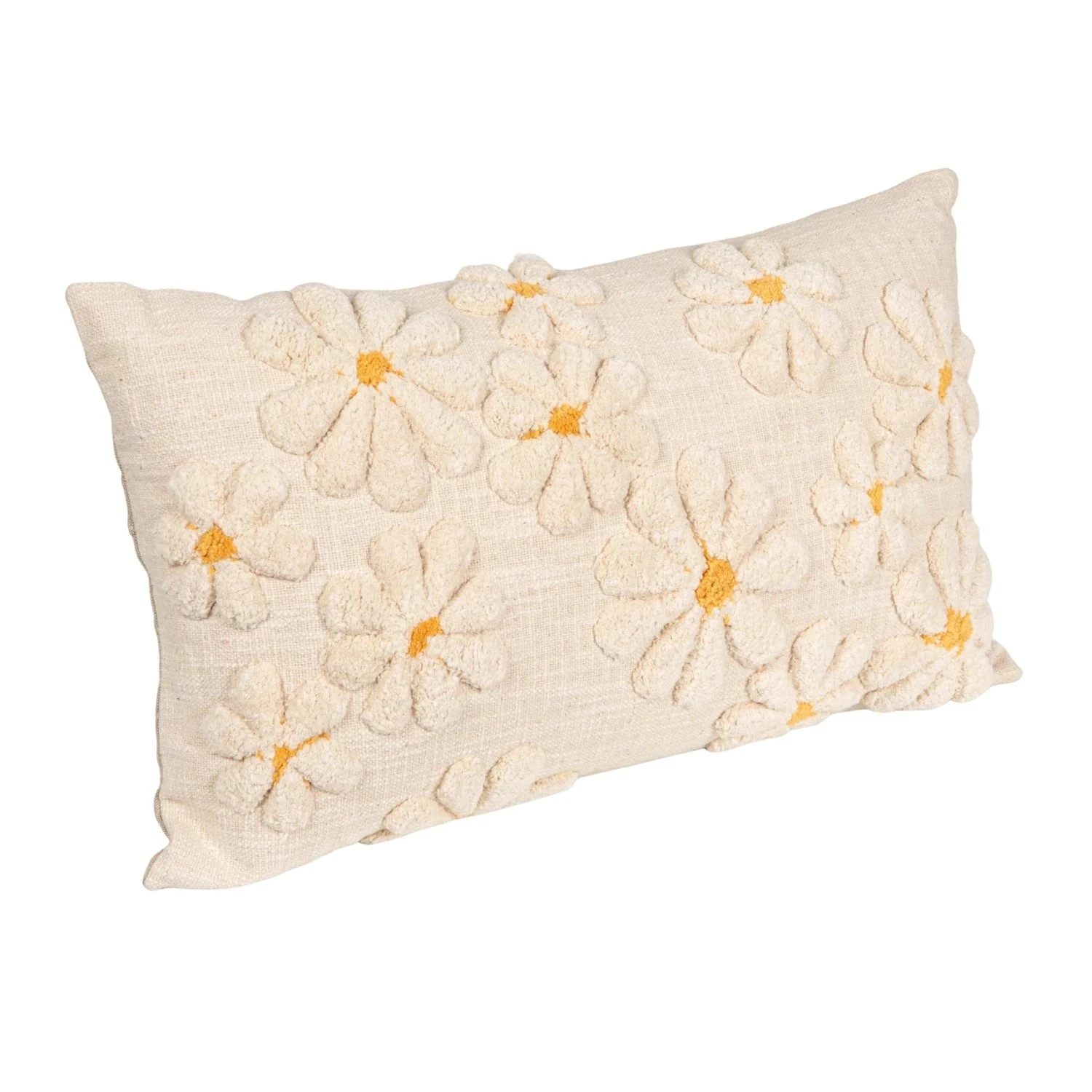 Cotton Slub Lumbar Pillow With Tufted Flowers, Natural & Yellow 6 Cotton Slub Lumbar Pillow With Tufted Flowers, Natural & Yellow - Image 6