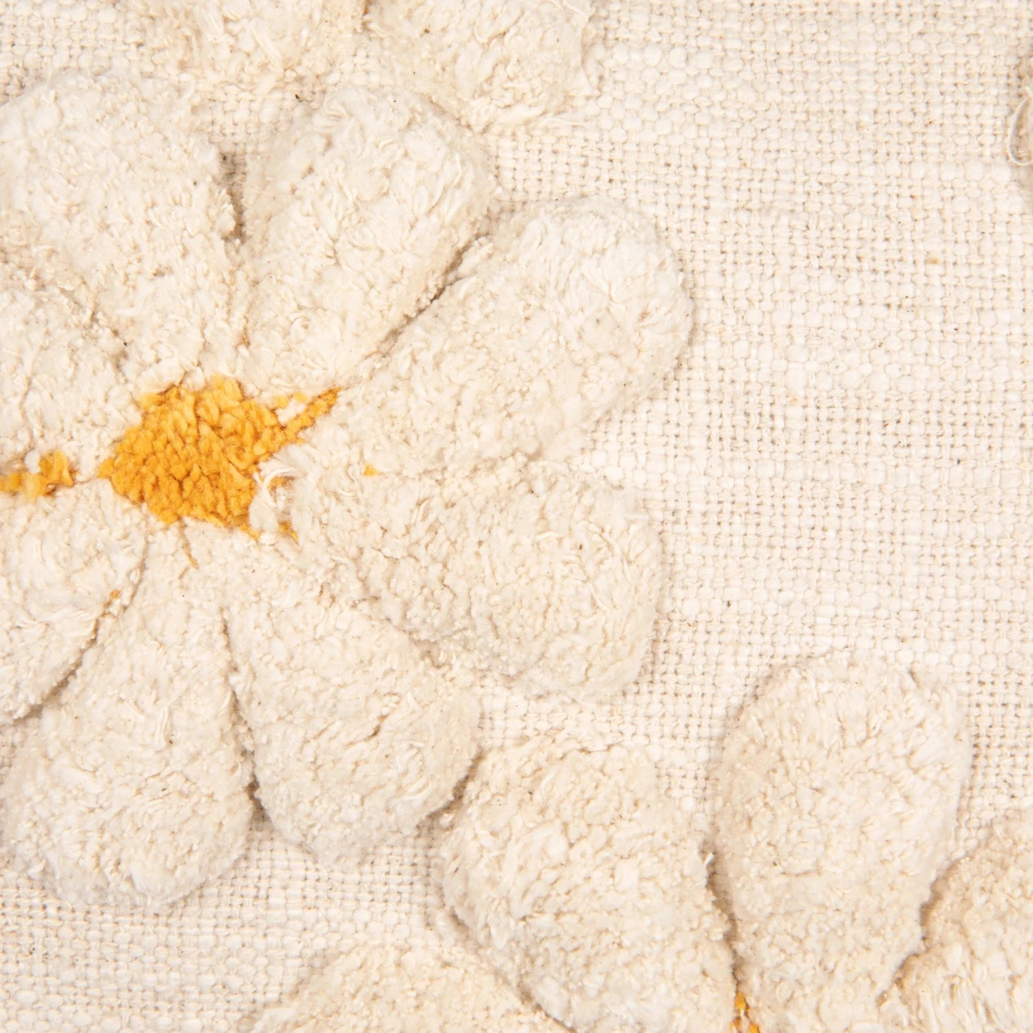 Cotton Slub Lumbar Pillow With Tufted Flowers, Natural & Yellow 2 Cotton Slub Lumbar Pillow With Tufted Flowers, Natural & Yellow - Image 2