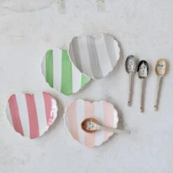 Hand-Painted Scalloped Striped Heart Shaped Dish, 4 Color Options