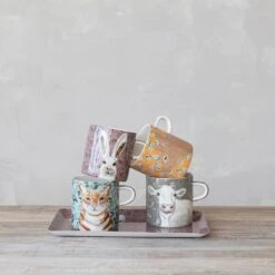 Patterned Animal Image Stoneware Mug, 4 Style Options