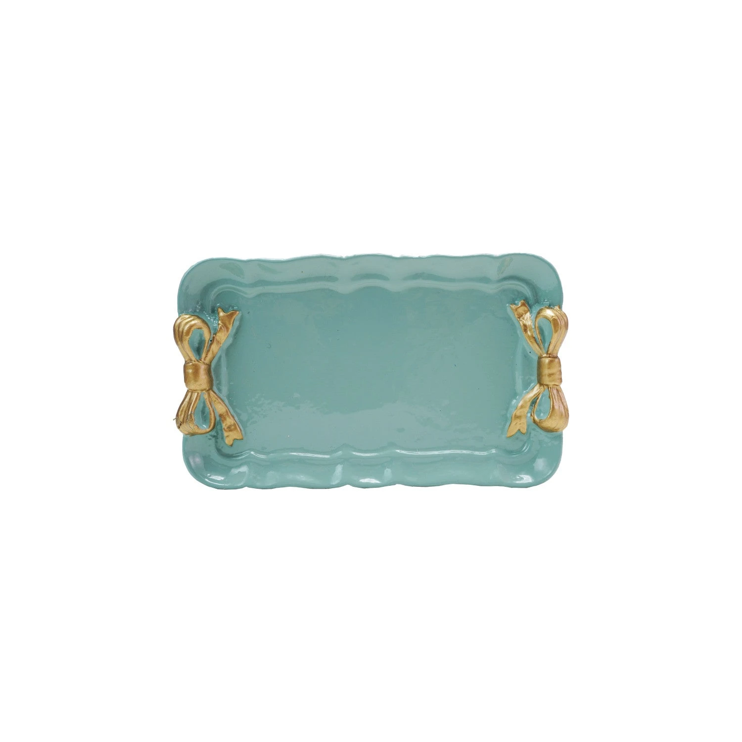 Decorative Metal Tray With Gold Finish Bows, Aqua 1 Decorative Metal Tray With Gold Finish Bows, Aqua