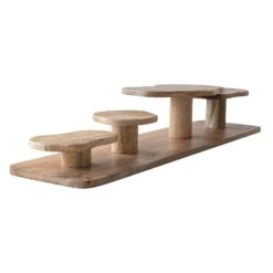Mango Wood Serving Board With 4 Attached Organic Shaped Pedestals, Natural -Home Decor Sale Store dg1403 2