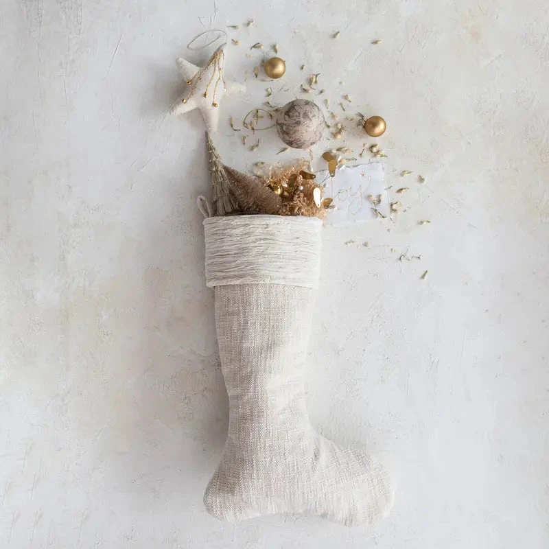 Cotton Slub Stocking With Voile Cuff, Cream 1 Cotton Slub Stocking With Voile Cuff, Cream