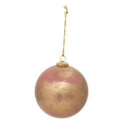 Glass Ball Ornament, Marbled Pink & Gold Finish