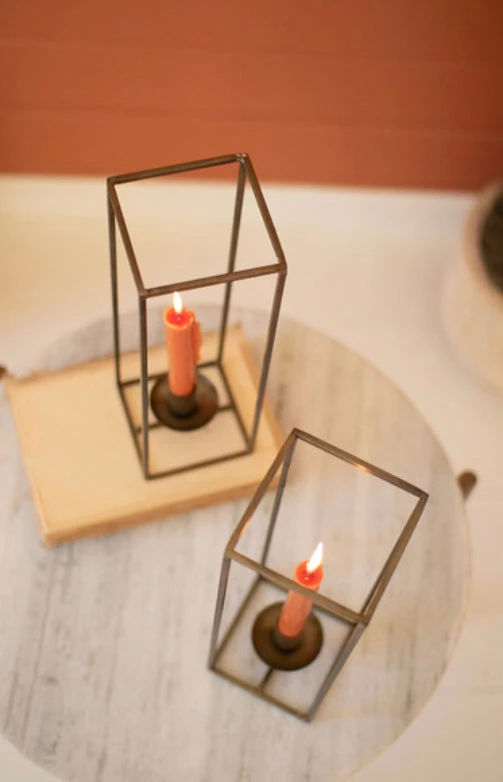 Tall Square Antique Brass Taper Candle Holder 3 Tall Square Antique Brass Taper Candle Holder - Image 3