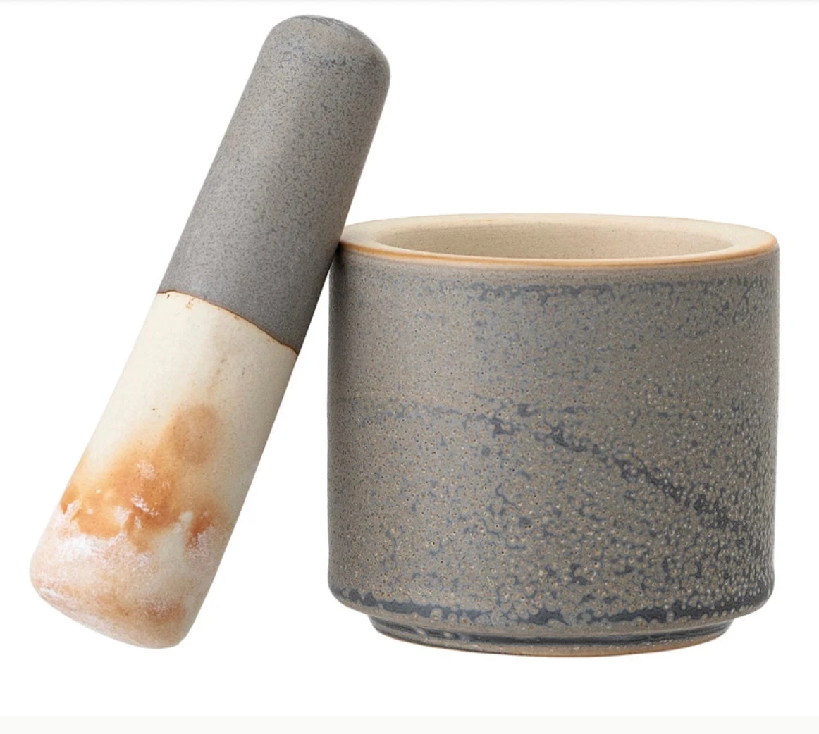 Stoneware Mortar & Pestle Set, Reactive Glaze, Matte Grey 1 Stoneware Mortar & Pestle Set, Reactive Glaze, Matte Grey