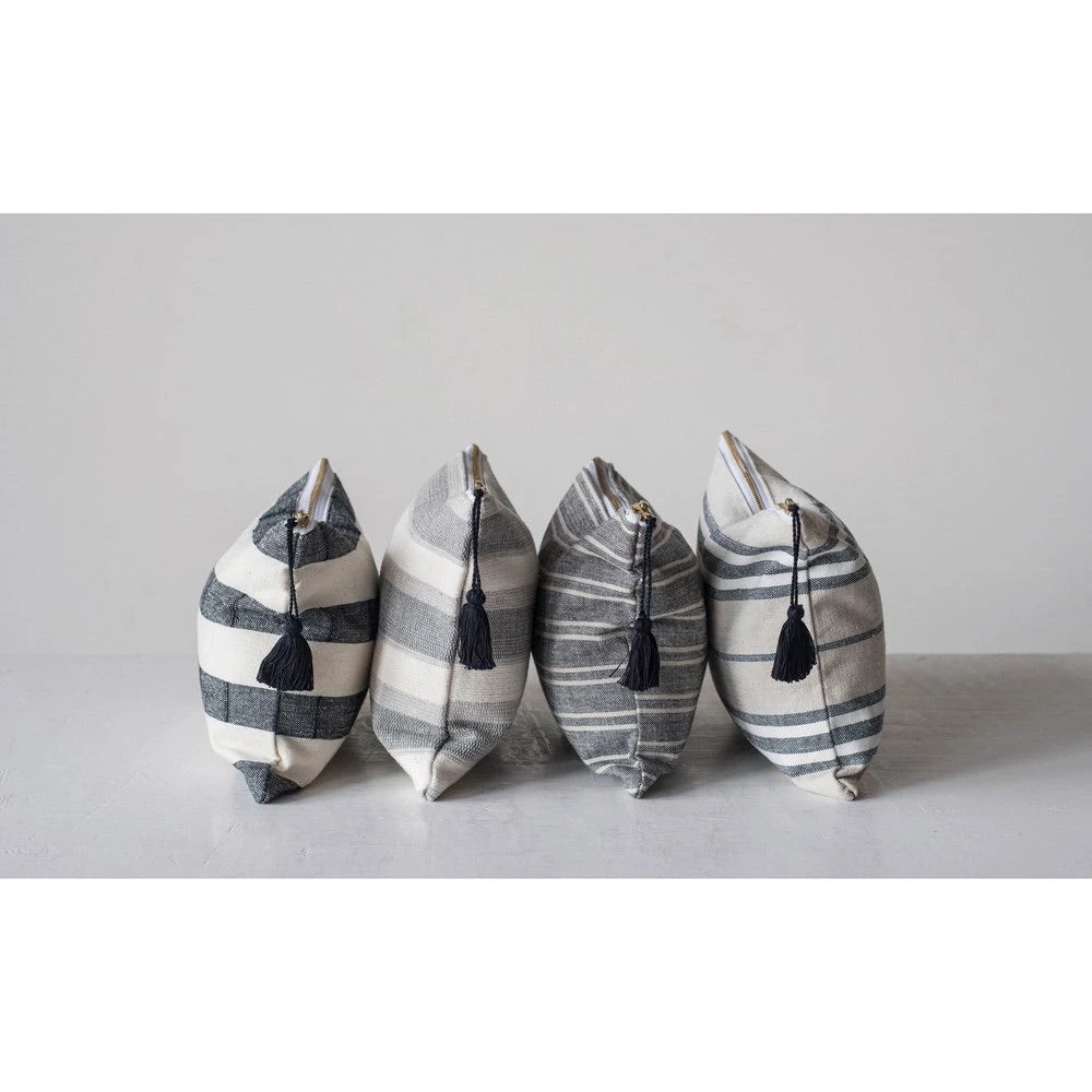 Cotton Zipper Pouch With Stripes & Tassel 1 Cotton Zipper Pouch With Stripes & Tassel