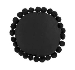 Round Pom Pom Pillow, Black By Mud Pie