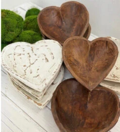 Heart Shape Carved Wood Bowl, Small