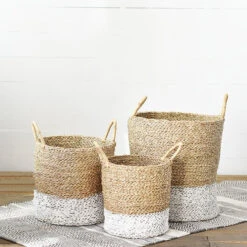 Seagrass White Dipped Basket With Handles, 3 Size Options