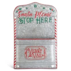 Galvanized Metal “Santa Please Stop Here - Merry Mail” MaIl Box