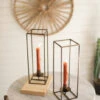 Tall Square Antique Brass Taper Candle Holder