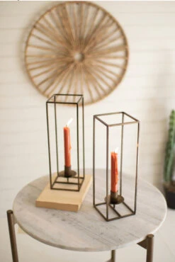Tall Square Antique Brass Taper Candle Holder