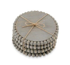 Beaded Mango Wood Coaster Set, Gray, Set Of 4 By Mud Pie
