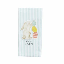 Bunny Rabbit With Eggs Patch Striped Kitchen Towel By Mud Pie