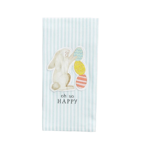 Bunny Rabbit With Eggs Patch Striped Kitchen Towel By Mud Pie 1 Bunny Rabbit With Eggs Patch Striped Kitchen Towel By Mud Pie
