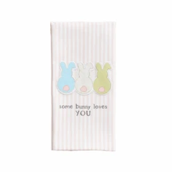 Three Bunny Rabbit Butts Patch Striped Kitchen Towel By Mud Pie