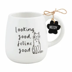 "Feline Good" Resist Kitty Cat Coffee Mug Cup By Mud Pie