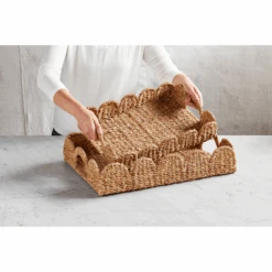 Scalloped Seagrass Woven Tray, 2 Size Options By Mud Pie (Pick Up Only)
