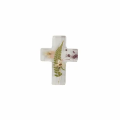 Dried Flowers & Fern Resin Cross By Mud Pie