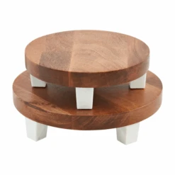 Wood Riser With Marble Legs, 2 Size Options By Mud Pie