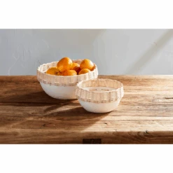 Paper Mache' Rattan Bowl, 2 Size Options By Mud Pie (Pick Up Only)