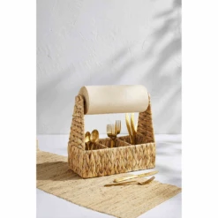 Woven Hyacinth Utensil & Towel Caddy By Mud Pie (Pick Up Only)