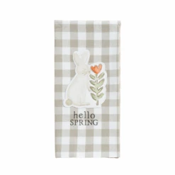 Bunny Rabbit With Flower Patch Gingham Kitchen Towel By Mud Pie