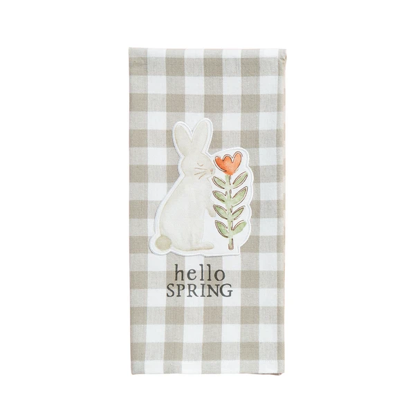 Bunny Rabbit With Flower Patch Gingham Kitchen Towel By Mud Pie 1 Bunny Rabbit With Flower Patch Gingham Kitchen Towel By Mud Pie