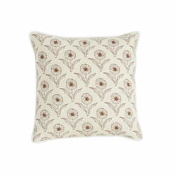 Ivory Block Print Floral Throw Pillow By Mud Pie