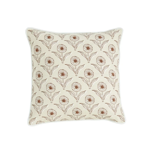 Ivory Block Print Floral Throw Pillow By Mud Pie 1 Ivory Block Print Floral Throw Pillow By Mud Pie
