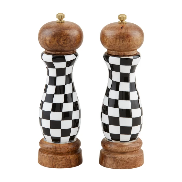Checkered Salt & Pepper Grinder 2-Piece Set By Mud Pie 1 Checkered Salt & Pepper Grinder 2-Piece Set By Mud Pie