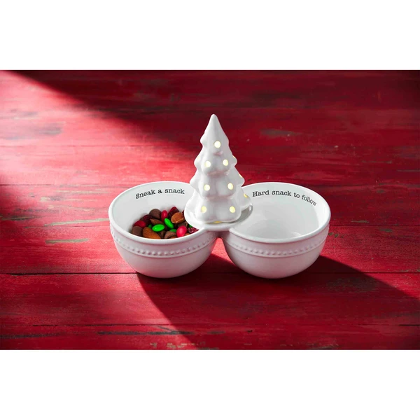 "Sneak A Snack - Hard Snack To Follow" Serving Double Dip Bowl For Light-Up Sitters By Mud Pie 2 "Sneak A Snack - Hard Snack To Follow" Serving Double Dip Bowl For Light-Up Sitters By Mud Pie - Image 2