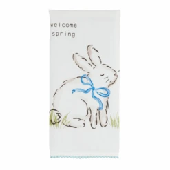"Welcome Spring" Bunny Rabbit Kitchen Towel By Mud Pie