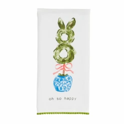 "Oh So Happy" Topiary Bunny Rabbit Kitchen Towel By Mud Pie