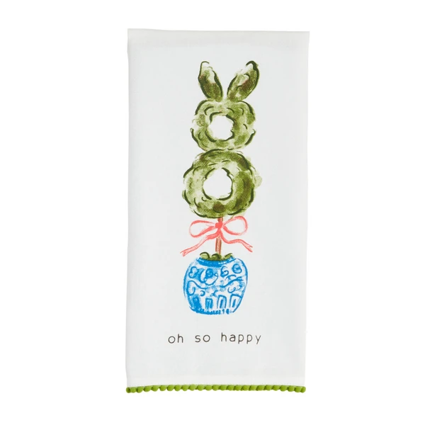 "Oh So Happy" Topiary Bunny Rabbit Kitchen Towel By Mud Pie 1 "Oh So Happy" Topiary Bunny Rabbit Kitchen Towel By Mud Pie