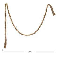 72"L Paulownia Wood Bead Garland With Jute Tassel, Gold Finish -Home Decor Sale Store xm8039 2