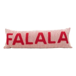 "FA LA LA" Woven Cotton Lumbar Pillow With Applique
