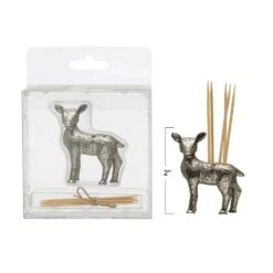 Deer Toothpick Holder With 6 Toothpicks, Pewter Finish -Home Decor Sale Store xs2613 2