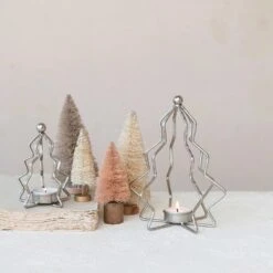 Metal Tree Shaped Tealight Holder, Silver Finish, 2 Size Options