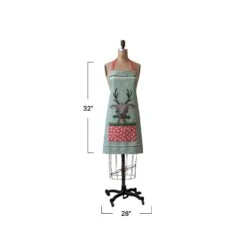 Reindeer Printed Apron With Holly & Polka Dot Pocket -Home Decor Sale Store xs5773 6