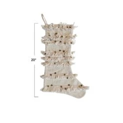 Vintage Reproduction Moroccan Wedding Blanket Embellishments Christmas Stocking, Cream -Home Decor Sale Store xs5806 6