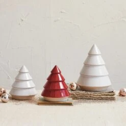5" Stoneware Tree, Red & Unglazed