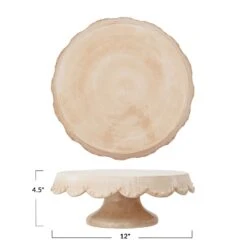 Hand-Painted Stoneware Pedestal With Scalloped Edge & Embossed Dots (Pick Up Only) 5 Hand-Painted Stoneware Pedestal With Scalloped Edge & Embossed Dots (Pick Up Only) -Home Decor Sale Store xs6254 6