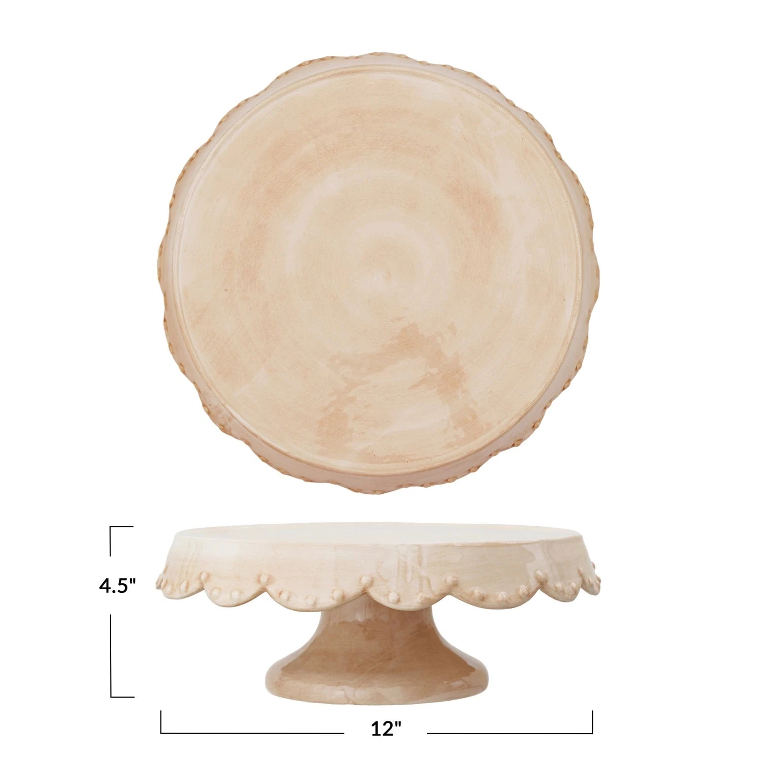 Hand-Painted Stoneware Pedestal With Scalloped Edge & Embossed Dots (Pick Up Only) 3 Hand-Painted Stoneware Pedestal With Scalloped Edge & Embossed Dots (Pick Up Only) - Image 3