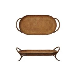 Decorative Metal Footed Tray With Handles, Rust Finish