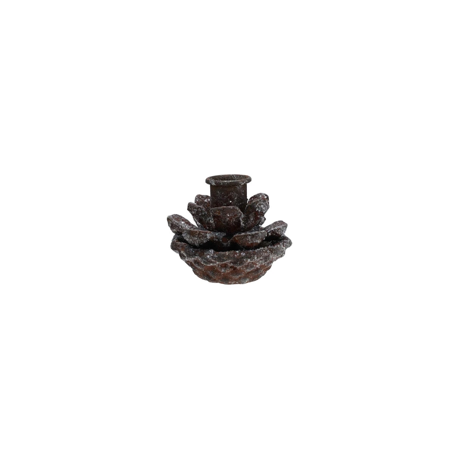 Metal Pinecone Taper Holder, Icy Brown Finish 2 Metal Pinecone Taper Holder, Icy Brown Finish - Image 2